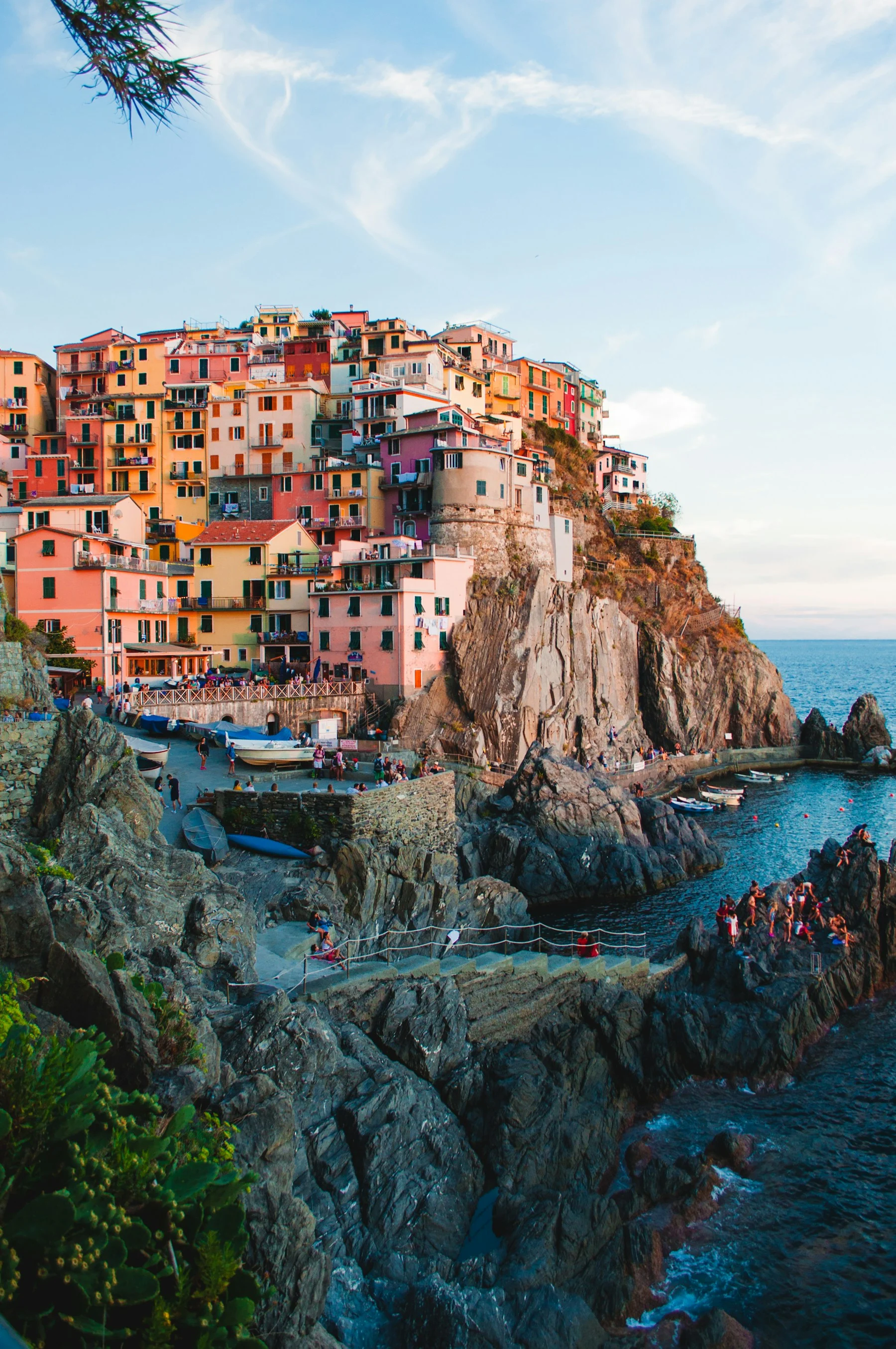 A warm view across an Italian hill town at sunset